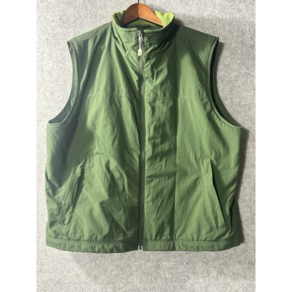 L.L.Bean Men's XL Green Nylon Fleece Lined Full Zip Outdoor Vest Vintage Style